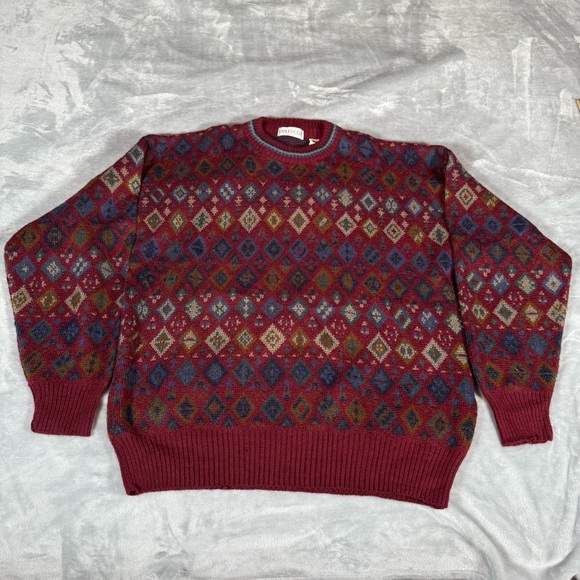 Vintage Collectif Geometric Sweater Mens L Wool Mohair Blend Made In Italy READ! - Picture 1 of 8